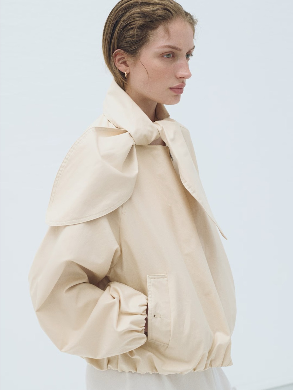H&M Linen-Blend Jacket with Scarf Collar